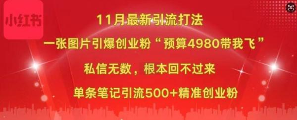 小红书11月最新图片打粉，一张图片引爆创业粉，“预算4980带我飞”，单条引流500+精准创业粉-0716网赚平台