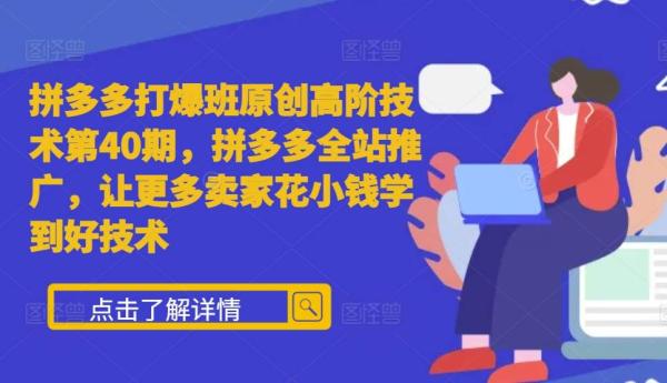 拼多多打爆班原创高阶技术第40期，拼多多全站推广，让更多卖家花小钱学到好技术-0716网赚平台