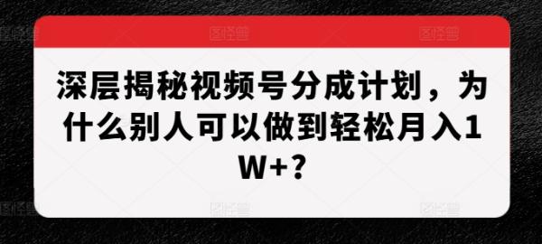 深层揭秘视频号分成计划，为什么别人可以做到轻松月入1W+?-0716网赚平台