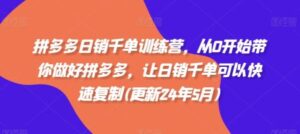 拼多多日销千单训练营，从0开始带你做好拼多多，让日销千单可以快速复制(更新24年11月)-0716网赚平台