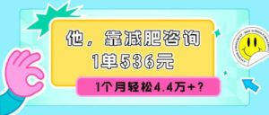 他，靠减肥咨询，1单536元，1个月轻松4.4万+？-0716网赚平台