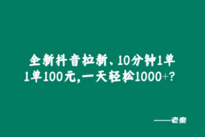 全新抖音拉新，10分钟1单1单100元，一天轻松1000+？-0716网赚平台