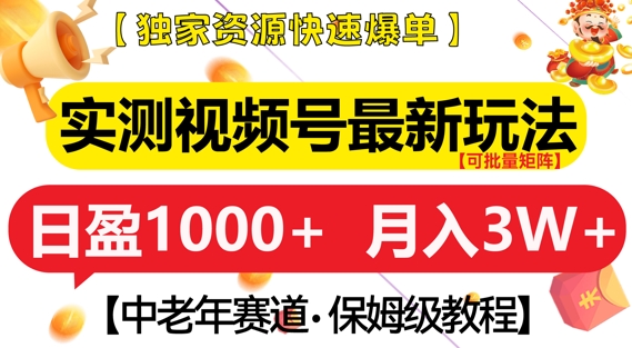 实测视频号最新玩法，中老年赛道，独家资源，月入过W+【揭秘】-0716网赚平台