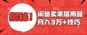 闲鱼卖家居用品月入过W+最新技巧闲鱼最新零基础教学，新手当天上手【揭秘】-0716网赚平台