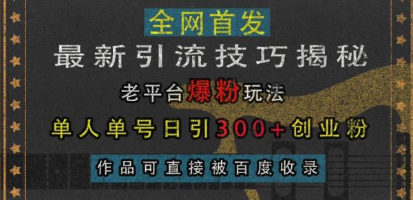 最新引流技巧揭秘，老平台爆粉玩法，单人单号日引300+创业粉，作品可直接被百度收录-0716网赚平台