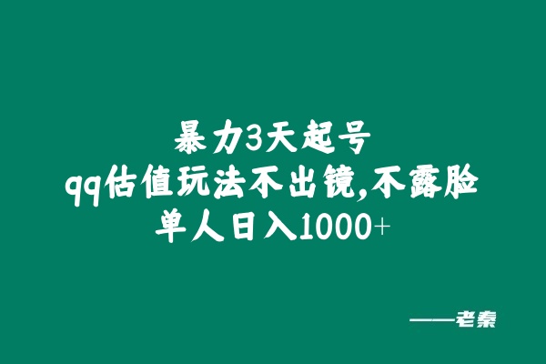 全新暴力3天起号qq估值玩法，不出镜，不露脸，单人日入1000+-0716网赚平台