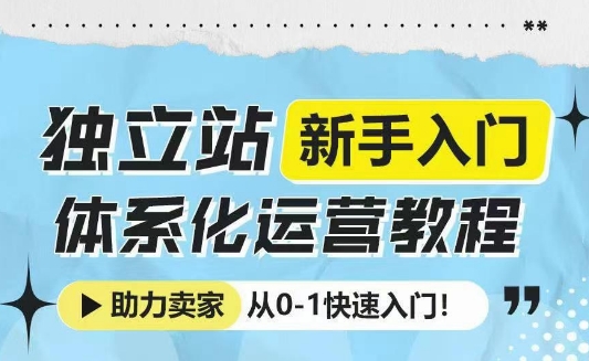 独立站新手入门体系化运营教程，助力独立站卖家从0-1快速入门!-0716网赚平台