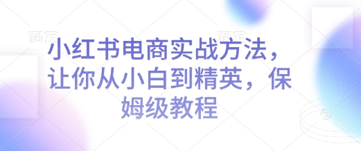 小红书电商实战方法，让你从小白到精英，保姆级教程-0716网赚平台