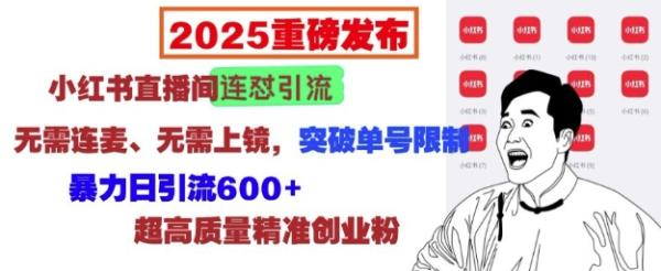 2025重磅发布：小红书直播间连怼引流，无需连麦、无需上镜，突破单号限制，暴力日引流600+-0716网赚平台