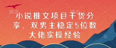 小说推文项目干货分享，双男主稳定5位数大佬实操经验-0716网赚平台