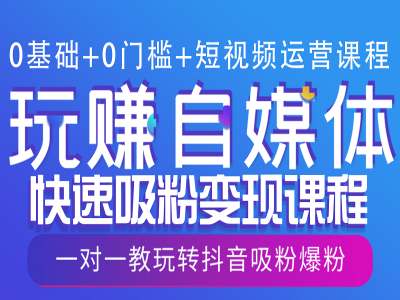 0基础+0门槛+短视频运营课程，玩赚自媒体快速吸粉变现课程，一对一教玩转抖音吸粉爆粉-0716网赚平台